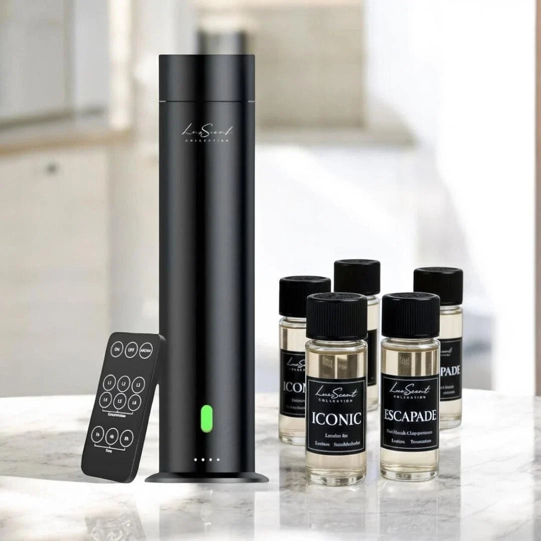 AROMA Mini Diffuser 1200 Sqft Black or Silver W/ 5 Scents 20ml Hotel Collection