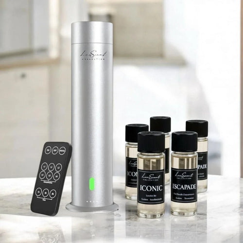 AROMA Mini Diffuser 1200 Sqft Black or Silver W/ 5 Scents 20ml Hotel Collection
