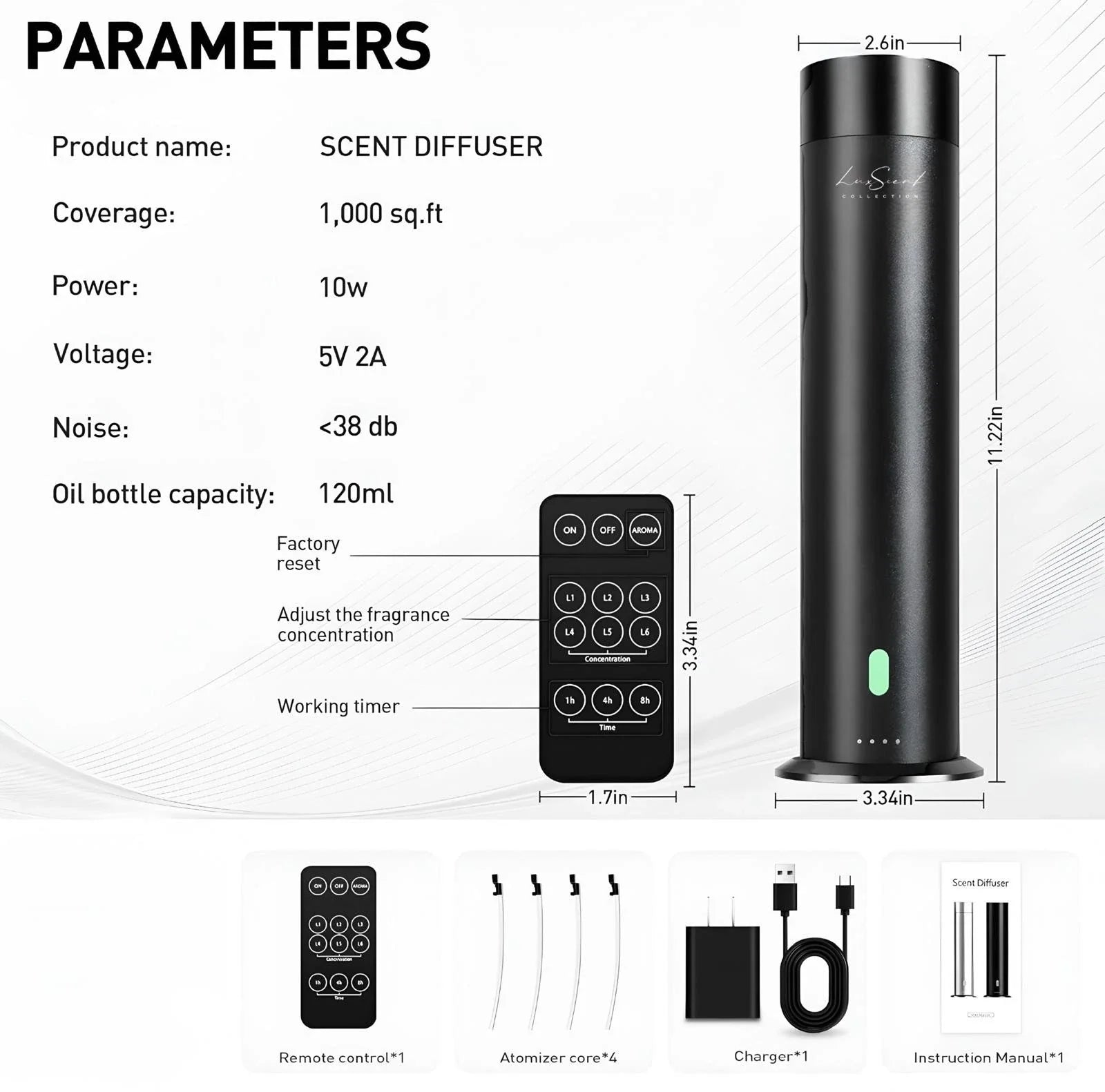 AROMA Mini Diffuser 1200 Sqft Black or Silver W/ 5 Scents 20ml Hotel Collection