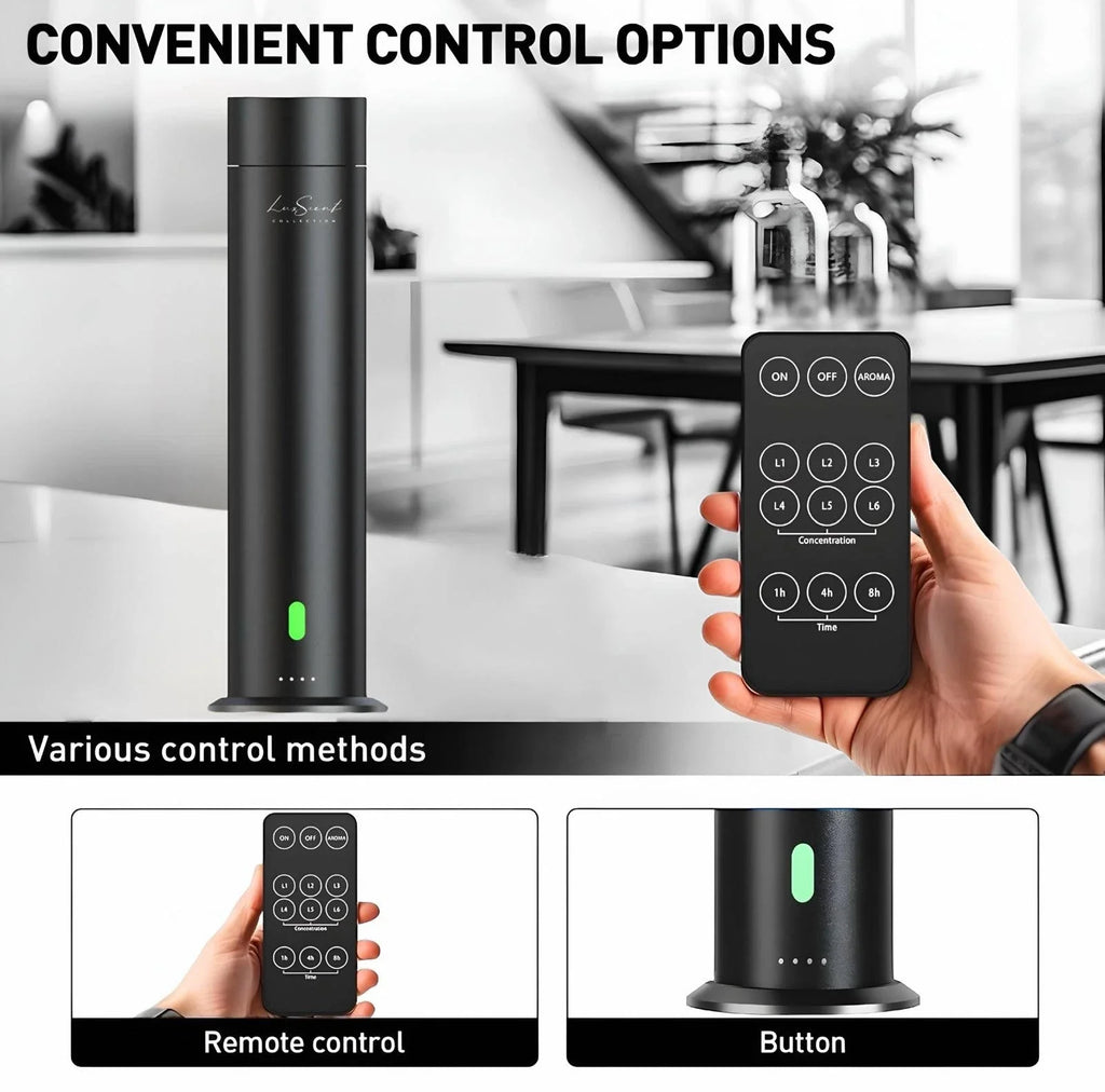AROMA Mini Diffuser 1200 Sqft Black or Silver W/ 5 Scents 20ml Hotel Collection